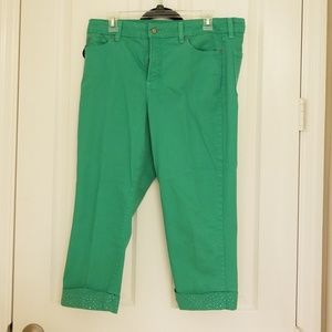 Aqua cropped denim jean with sparkle cuffs